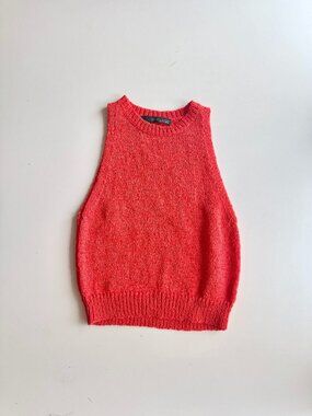 360SWEATER Orange Nylon Knit High Neck Cropped Sweater Tank Top, Size XS